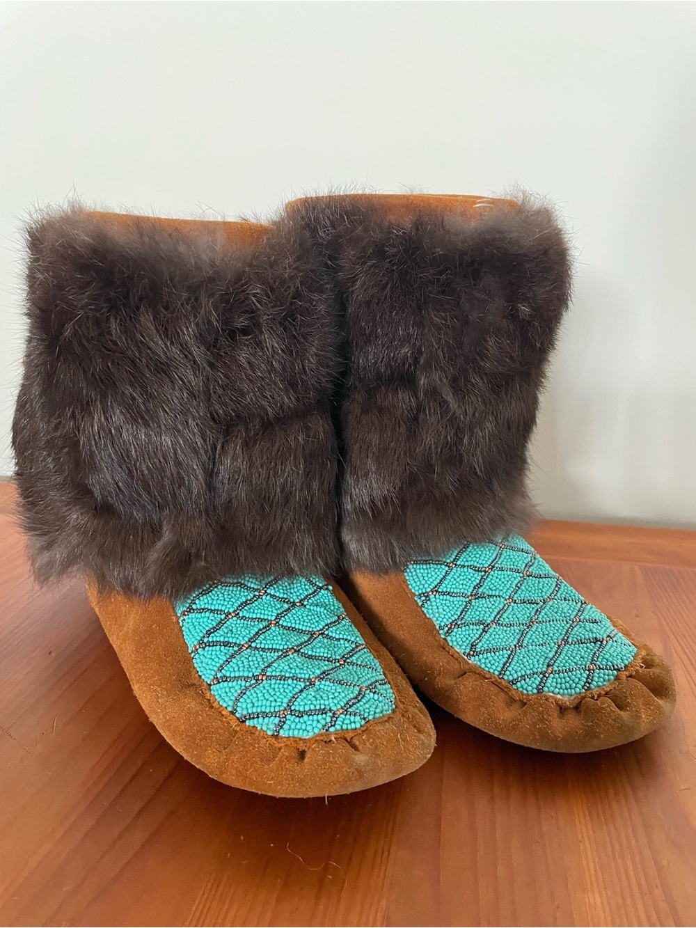 Fur trimmed beaded moccasins